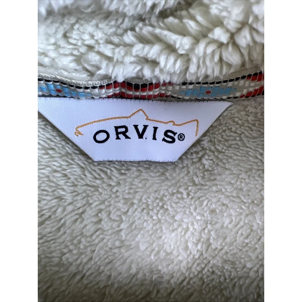 Orvis Sherpa Vest Womens XL Aztec Trim Cream White Full Zip Pockets Preppy‎
